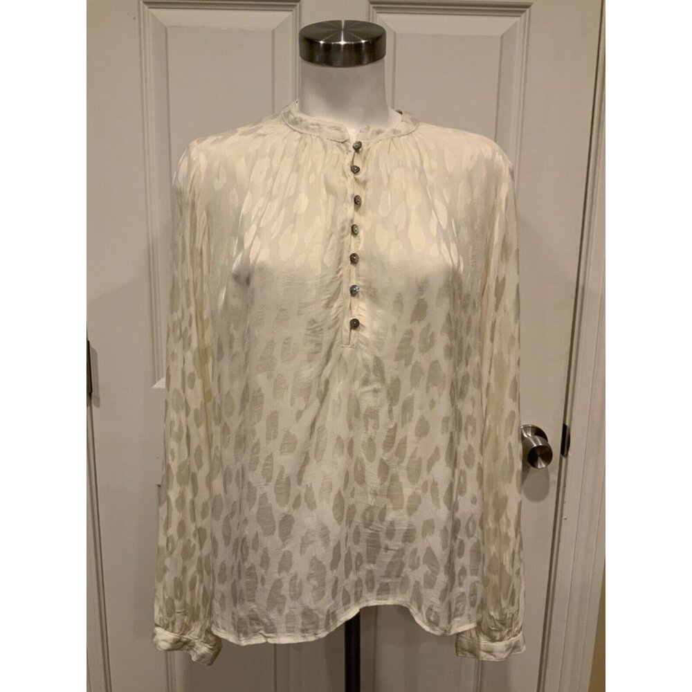 Cloth & Stone Anthropologie Off White Geometric Patterned Popover Shirt, Size M